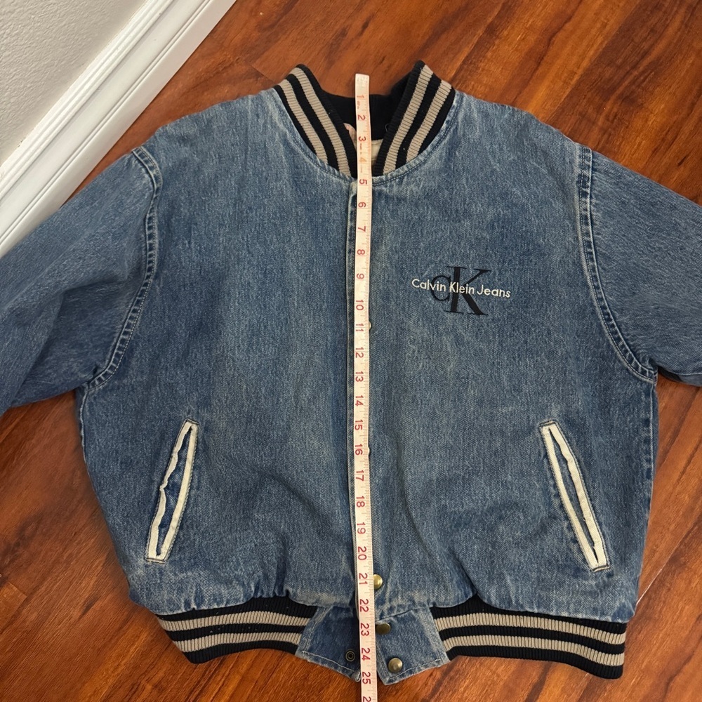 Calvin Klein Denim Varsity Jacket Size Small Vintage Oversized - Picture 10 of 10